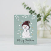 Cute Happy Snowman Winter Blue Kerstmis Feestdagenkaart (Staand voorkant)