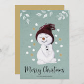 Cute Happy Snowman Winter Blue Kerstmis Feestdagenkaart (Voorkant / Achterkant)