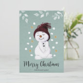 Cute Happy Snowman Winter Blue Kerstmis Feestdagenkaart (Staand voorkant)