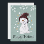 Cute Happy Snowman Winter Blue Kerstmis Feestdagenkaart<br><div class="desc">Deze schattige kerstfeestkaart is voorzien van een schaamteloze sneeuwpop die van de sneeuw houdt. De tekst "Vrolijk Kerstmis" wordt geplaatst in een trendy en playfull manuscriptdoopvont.</div>