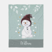 Cute Happy Snowman Winter Blue Kerstmis Fleece Deken (Voorkant)