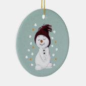Cute Happy Snowman Winter Blue Kerstmis Keramisch Ornament (Rechts)