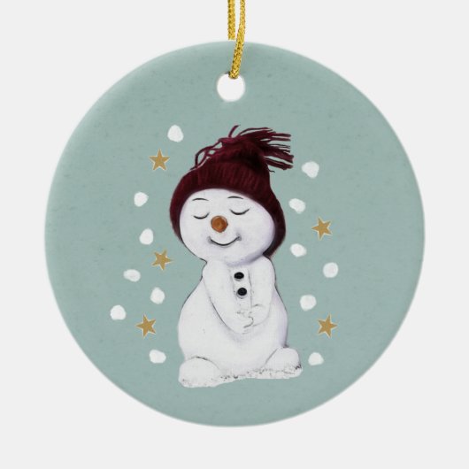 Cute Happy Snowman Winter Blue Kerstmis Keramisch Ornament (Voorkant)
