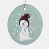 Cute Happy Snowman Winter Blue Kerstmis Keramisch Ornament (Links)