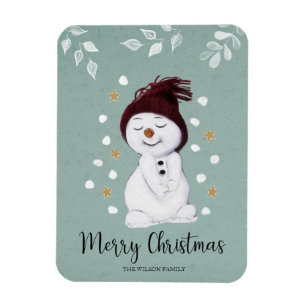 Cute Happy Snowman Winter Blue Kerstmis Magneet