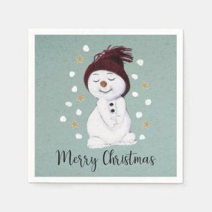 Cute Happy Snowman Winter Blue Kerstmis Servet