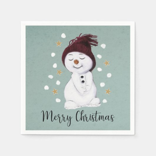 Cute Happy Snowman Winter Blue Kerstmis Servet (Voorkant)