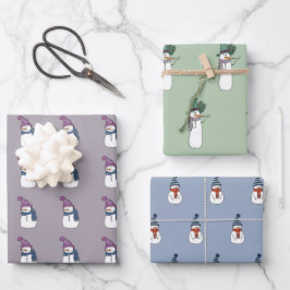 Cute Happy Snowman Wrapping Paper Set van 3