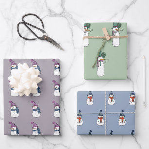 Cute Happy Snowman Wrapping Paper Set van 3