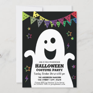 Cute Happy Spooky Ghost Halloween Costume Party Kaart