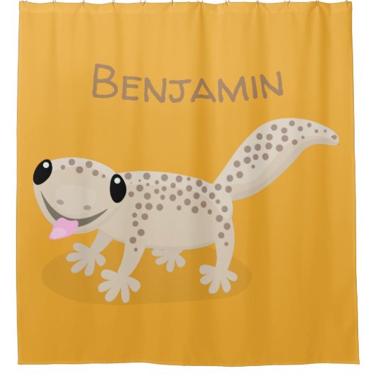 Cute happy spotted tan gecko cartoon douchegordijn (Voorkant)