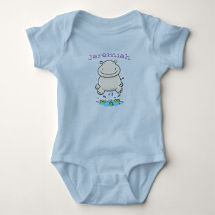 Cute happy springing hippo cartoon illustratie romper