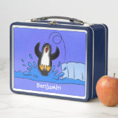 Cute happy springing pinguin cartoon illustratie (In situ)