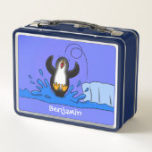 Cute happy springing pinguin cartoon illustratie (Achterkant)