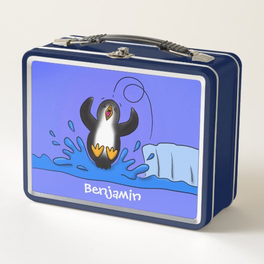 Cute happy springing pinguin cartoon illustratie (Voorkant)