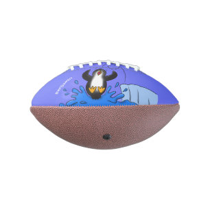 Cute happy springing pinguin cartoon illustratie american football