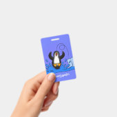 Cute happy springing pinguin cartoon illustratie badge (Handheld)