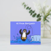 Cute happy springing pinguin cartoon illustratie briefkaart (Staand voorkant)