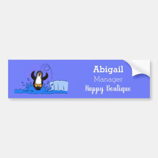 Cute happy springing pinguin cartoon illustratie bumpersticker (Voorkant)