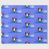 Cute happy springing pinguin cartoon illustratie cadeaupapier (Vlak)