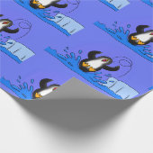 Cute happy springing pinguin cartoon illustratie cadeaupapier (Hoek)