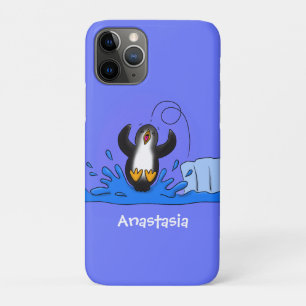Cute happy springing pinguin cartoon illustratie Case-Mate iPhone case