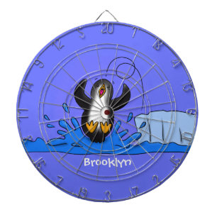 Cute happy springing pinguin cartoon illustratie dartbord