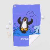 Cute happy springing pinguin cartoon illustratie golfhanddoek (Insitu)