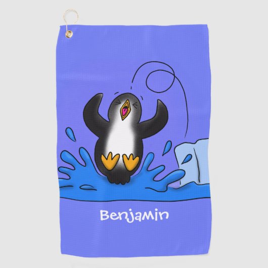 Cute happy springing pinguin cartoon illustratie golfhanddoek (Voorkant)