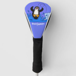 Cute happy springing pinguin cartoon illustratie golfheadcover