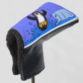 Cute happy springing pinguin cartoon illustratie golfheadcover (3/4 voorkant)