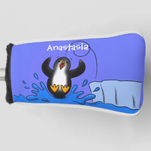 Cute happy springing pinguin cartoon illustratie golfheadcover