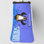 Cute happy springing pinguin cartoon illustratie golfheadcover (Draai 90)