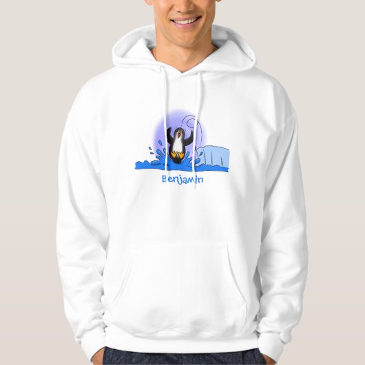 Cute happy springing pinguin cartoon illustratie hoodie (Voorkant)