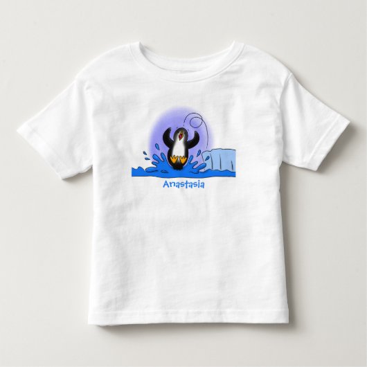 Cute happy springing pinguin cartoon illustratie kinder shirts (Voorkant)