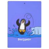 Cute happy springing pinguin cartoon illustratie klembord (Achterkant)