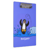 Cute happy springing pinguin cartoon illustratie klembord (Rechts)
