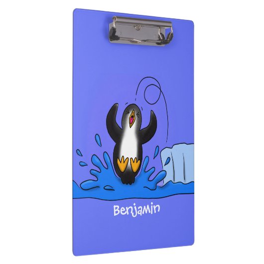 Cute happy springing pinguin cartoon illustratie klembord (Rechts)