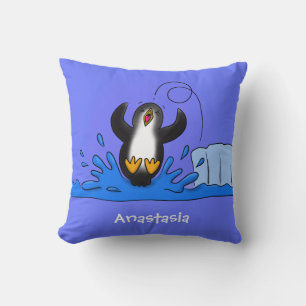 Cute happy springing pinguin cartoon illustratie kussen