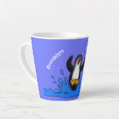 Cute happy springing pinguin cartoon illustratie latte mok (Linkerhoek)