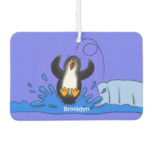 Cute happy springing pinguin cartoon illustratie luchtverfrisser