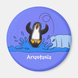 Cute happy springing pinguin cartoon illustratie magneet