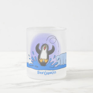 Cute happy springing pinguin cartoon illustratie matglas koffiemok