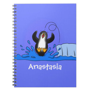 Cute happy springing pinguin cartoon illustratie notitieboek