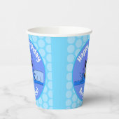 Cute happy springing pinguin cartoon illustratie papieren bekers (Links)