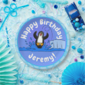 Cute happy springing pinguin cartoon illustratie papieren bordje (Feest)