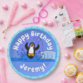 Cute happy springing pinguin cartoon illustratie papieren bordje (Feest)