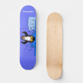 Cute happy springing pinguin cartoon illustratie persoonlijk skateboard (Voorkant)