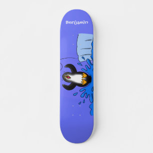 Cute happy springing pinguin cartoon illustratie persoonlijk skateboard