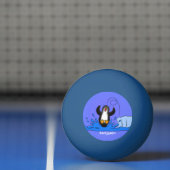 Cute happy springing pinguin cartoon illustratie pingpongbal (Net)